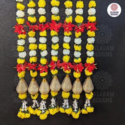 Decorative Yellow Marigold, Rajnigandha, And Diamond Dangler Strings