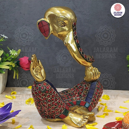 Modern Lord Ganesha Idol with Colorful Stone