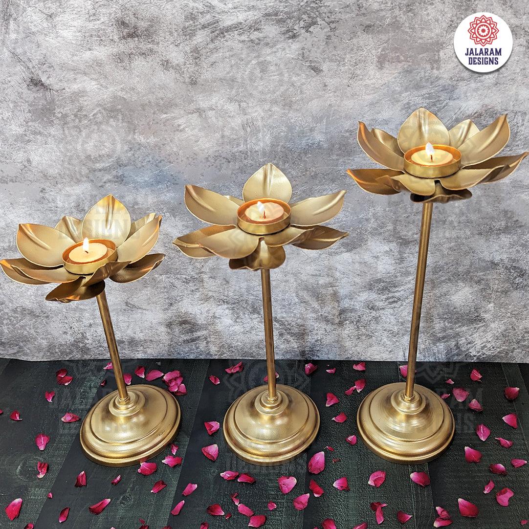 Lotus Diya with Stand (3 pieces) - Small