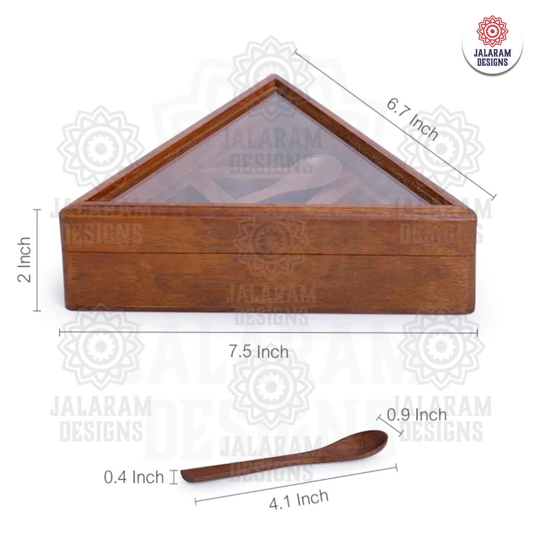 Wooden Handmade Masala Box/Spice Box/Storage Box having 4 Detachable Containers, Brown Color