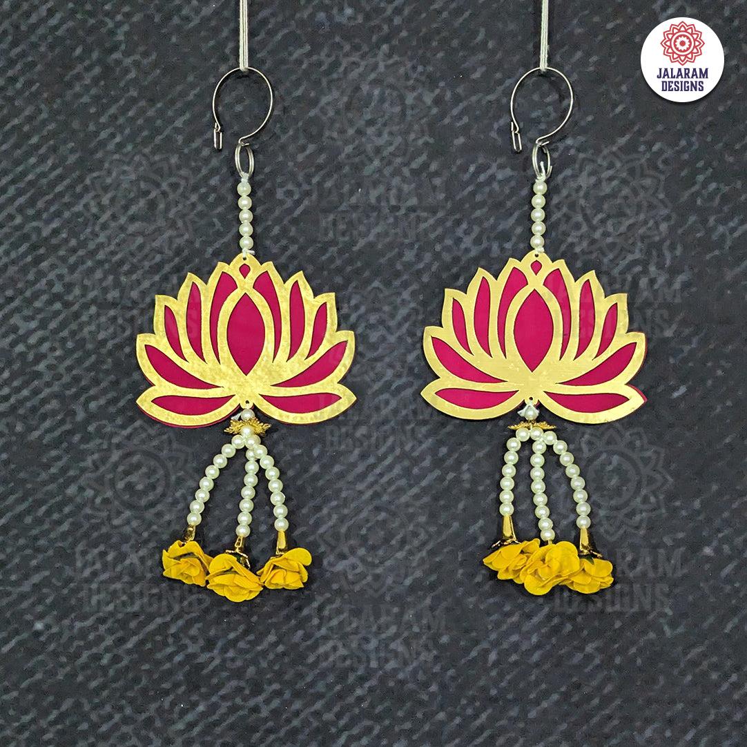 Lotus Hangings with white pearl and flowers (Pair)