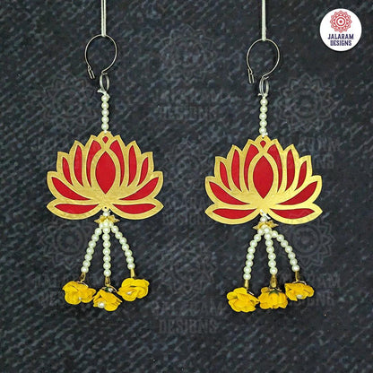 Lotus Hangings with white pearl and flowers (Pair)