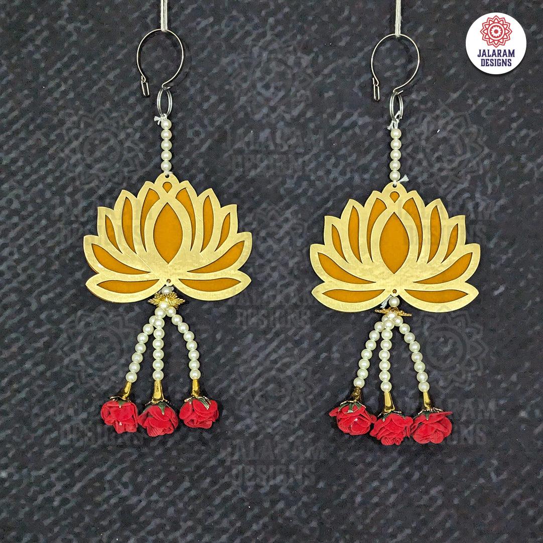 Lotus Hangings with white pearl and flowers (Pair)