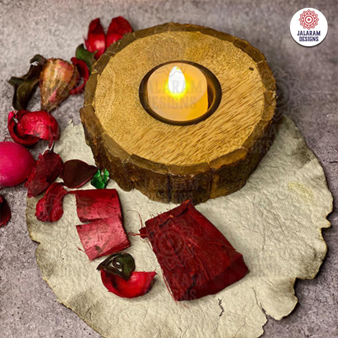 Wooden Bark Tea Light Candle Holders